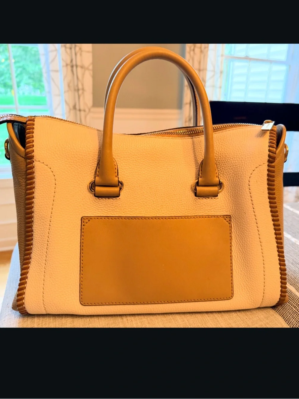 Michael Kors Carine Large Pebbled Leather Crossbody Bag (cream and brown)